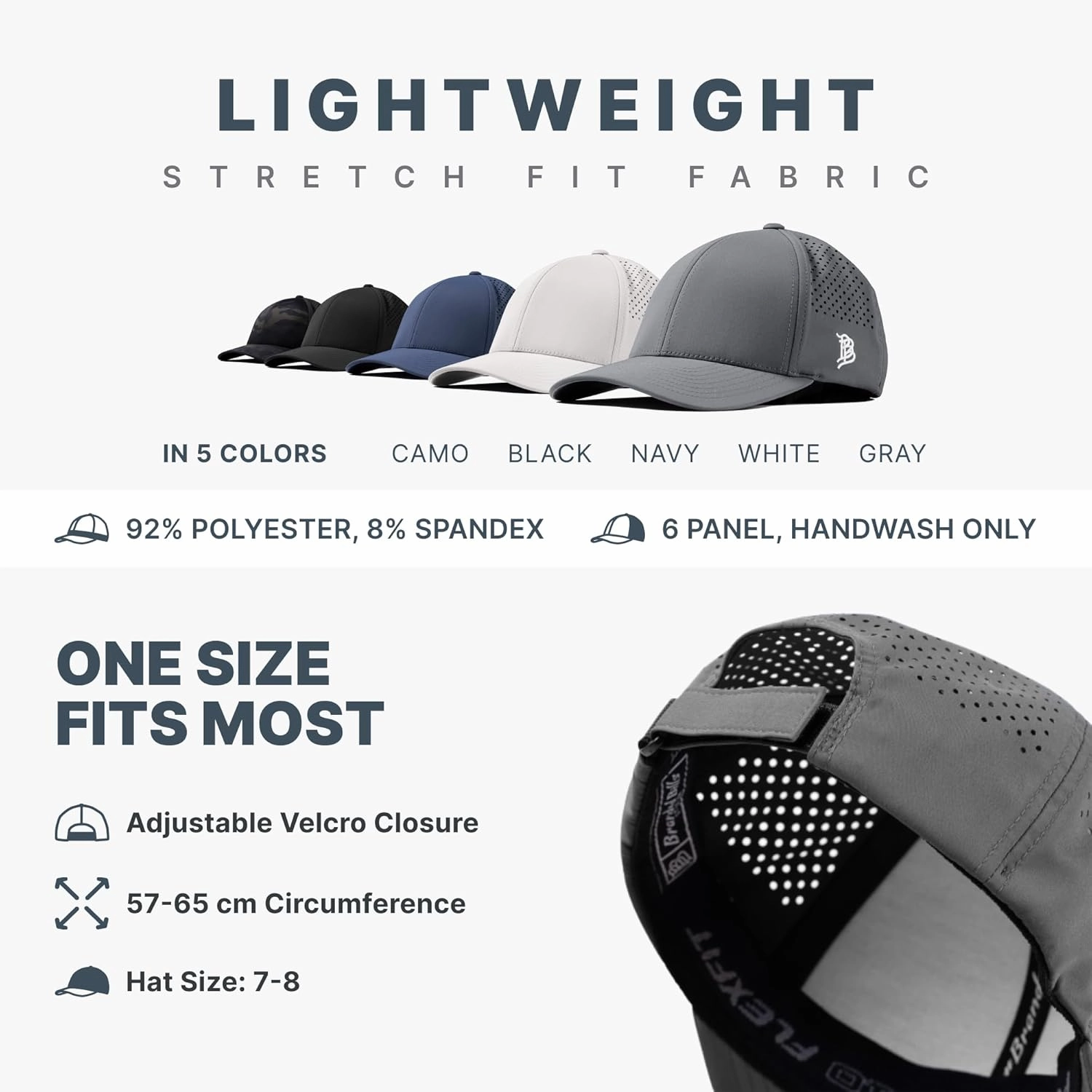 Branded Bills Bare Performance Hat, with Flexfit Sweatband, Adjustable Snapback, Comfort Stretch, Quick Dry, Water Repellent