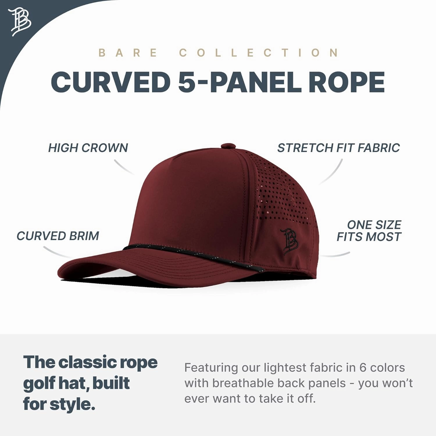 Branded Bills Old Glory PVC Curved 5 Panel Rope Hat, Fits 7-7 7/8, Adjustable Snapback