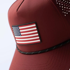 Branded Bills Old Glory PVC Curved 5 Panel Rope Hat, Fits 7-7 7/8, Adjustable Snapback