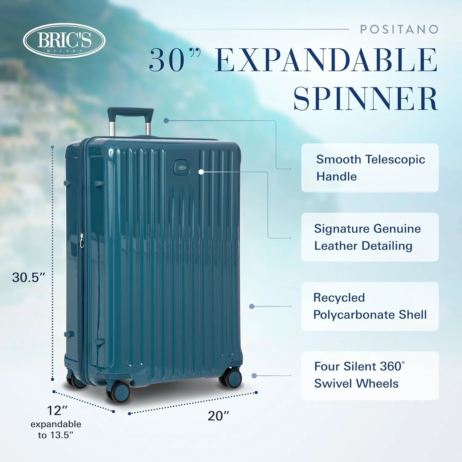 Bric's Positano 21-Inch Spinner - Luxury Carry-On Luggage With Spinner Wheels - Lightweight Suitcases Made From Durable Polycarbonate - Comes with Protective Cover - Sea Green