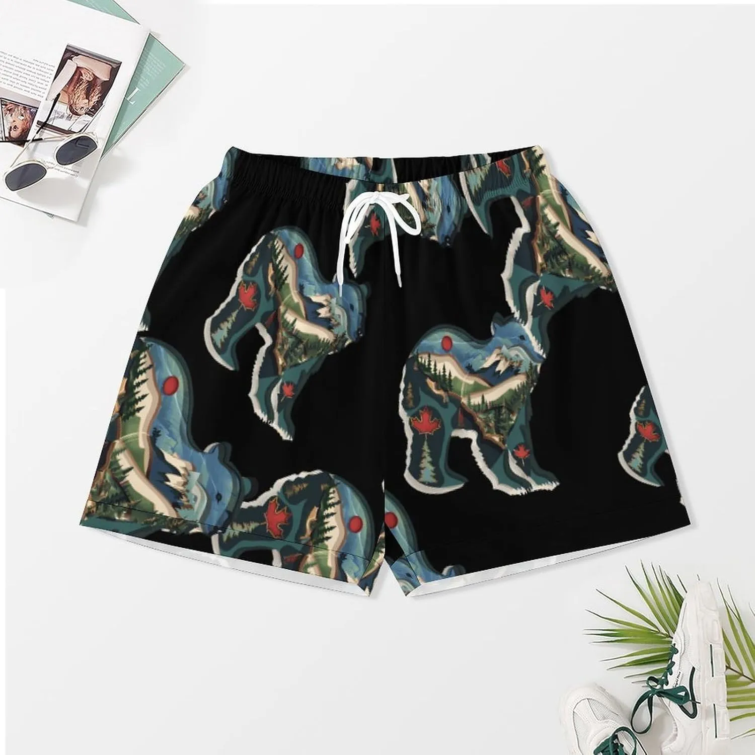 British Columbia Bear Women's Satin Pajama Set Short Sleeve Button Down Sleepwear Loungewear Pj Set