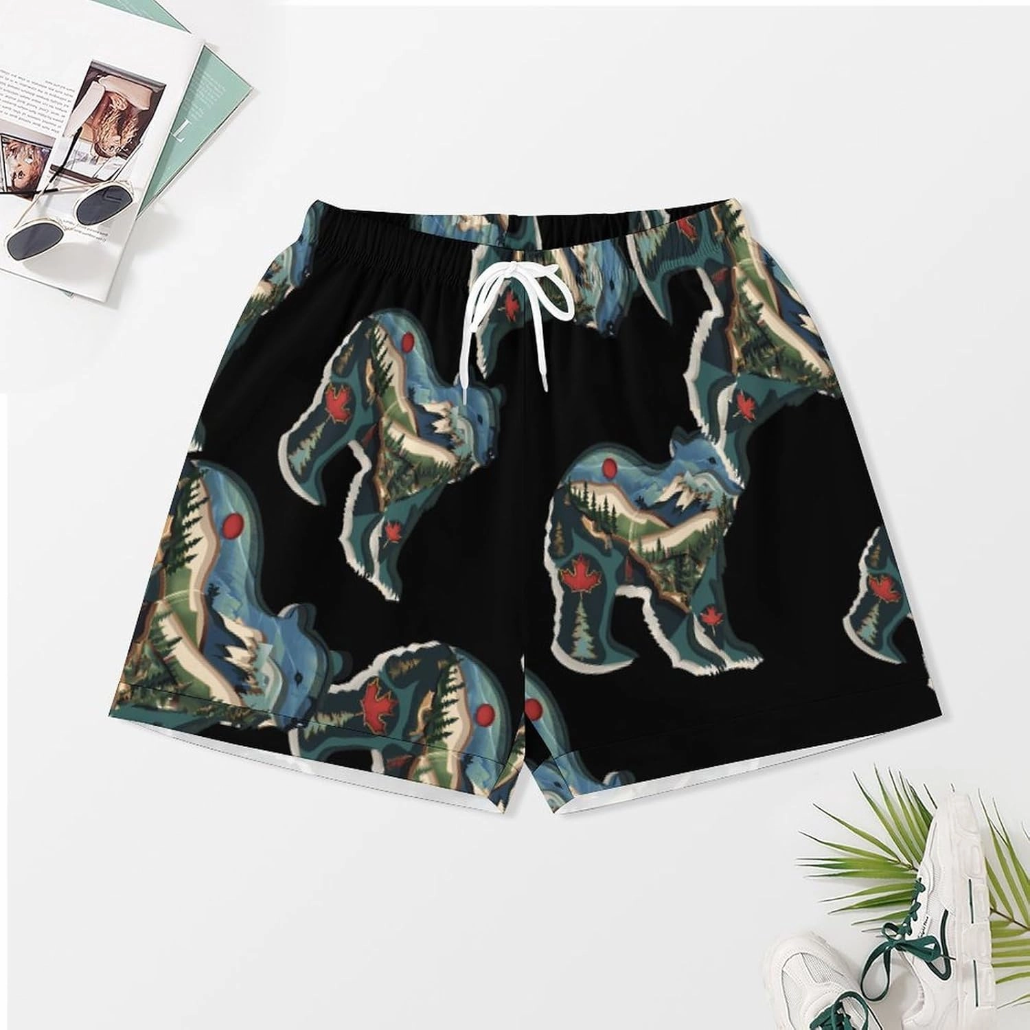 British Columbia Bear Women's Satin Pajama Set Short Sleeve Button Down Sleepwear Loungewear Pj Set