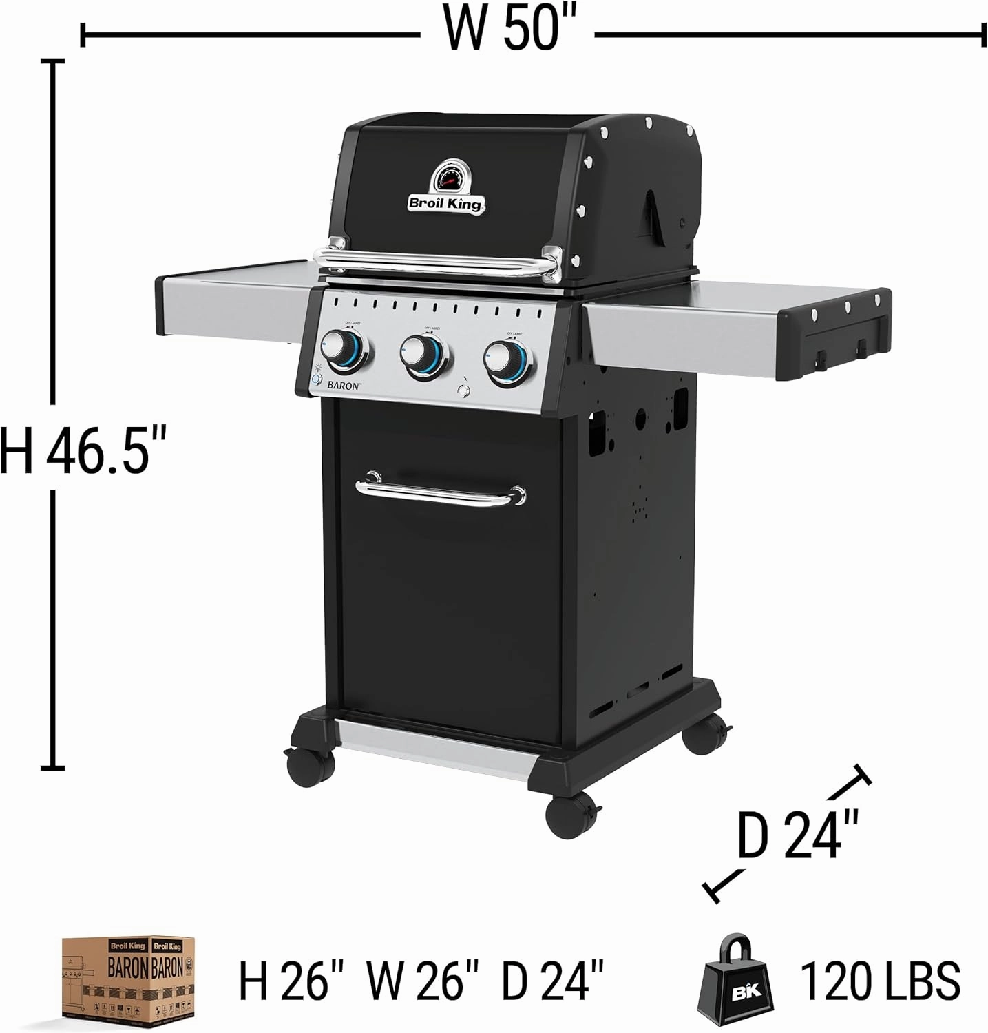 Broil King 874214 Baron 320 Pro, Liquid Propane (LP), Stainless Steel, Black