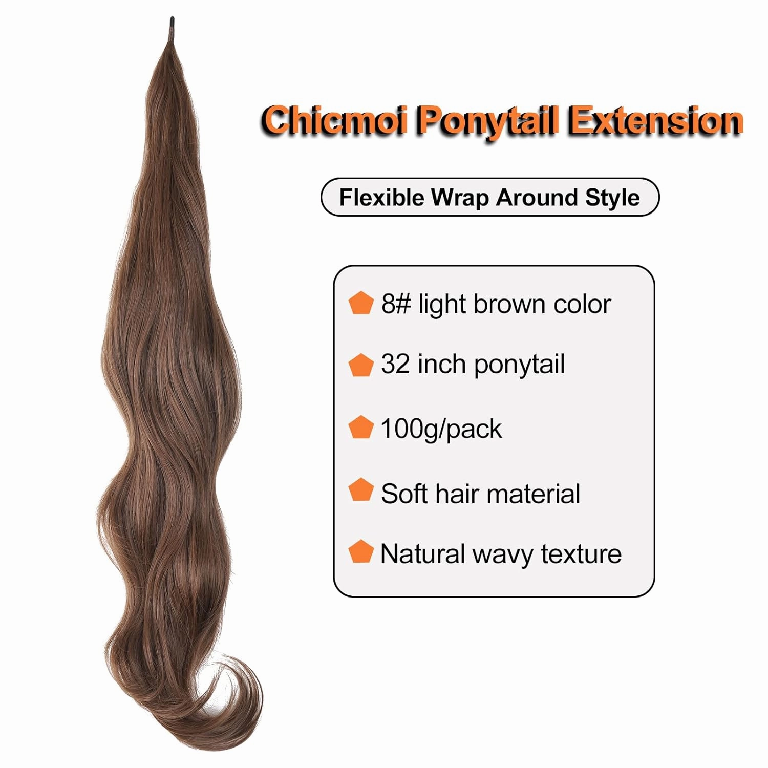 Brown Ponytail Extainson 32 Inch Flexible Wrap Around Ponytail Hair Extension 8# Long Wavy Pony Tails hair Extension Chocolate Brown Synthetic Hairpieces For Women and Girls