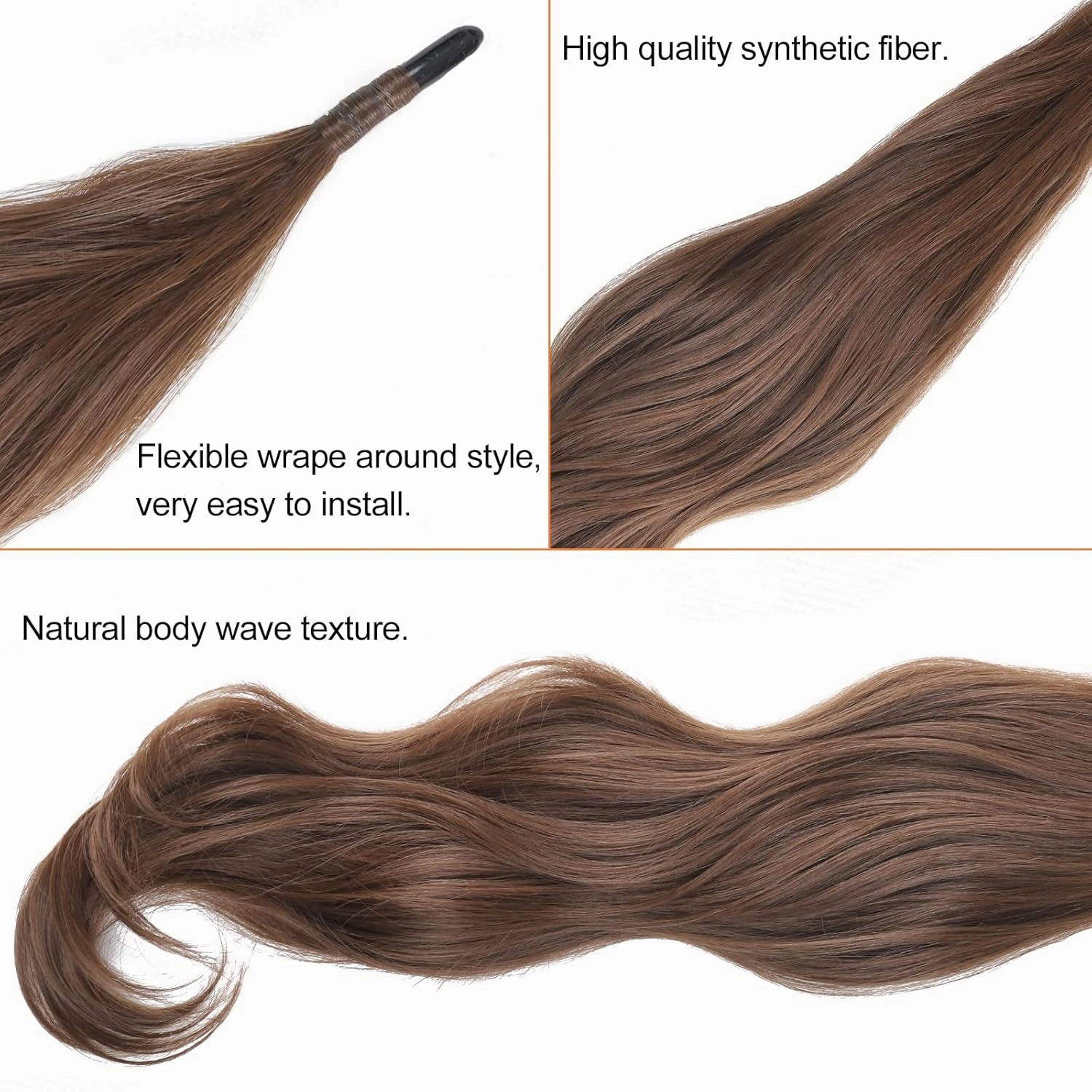 Brown Ponytail Extainson 32 Inch Flexible Wrap Around Ponytail Hair Extension 8# Long Wavy Pony Tails hair Extension Chocolate Brown Synthetic Hairpieces For Women and Girls
