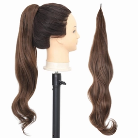 Brown Ponytail Extainson 32 Inch Flexible Wrap Around Ponytail Hair Extension 8# Long Wavy Pony Tails hair Extension Chocolate Brown Synthetic Hairpieces For Women and Girls
