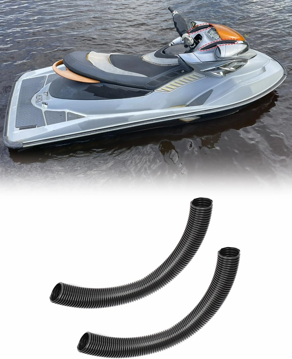BRP RXP Hood Vent Hose Set for Sea Doo BRP RXP 2004-2023 Sea Doo BRP RXP-X 2012-2023, 2-Piece Black Flexible Tubing Steering Column Replacement Kit #291002489