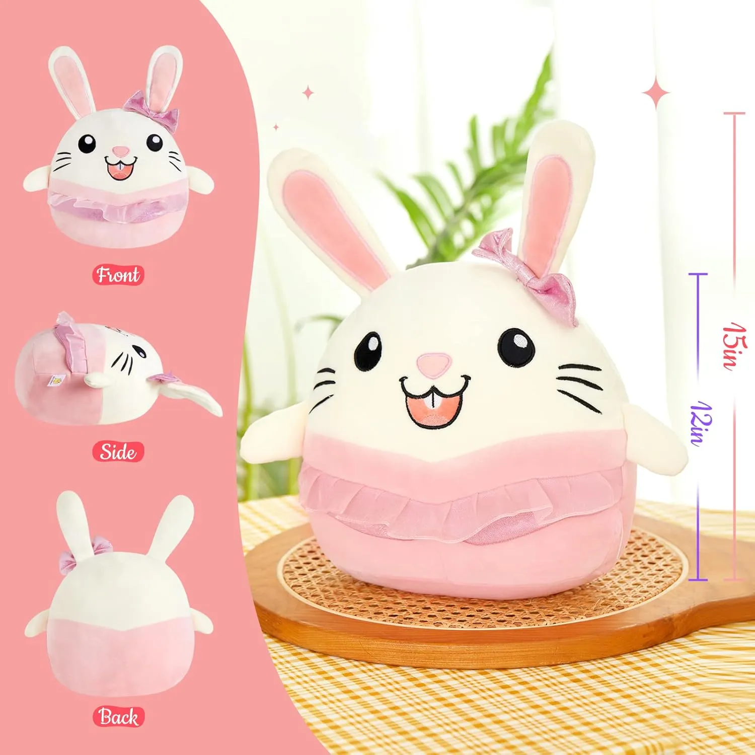 BSTAOFY 12'' Pink Ballerina Bunny Plush Pillow, Soft and Huggable Rabbit Stuffed Animal Cushion for Kids Soft and Cuddly Toy for Birthday, Christmas, Easter or Any Special Occasion