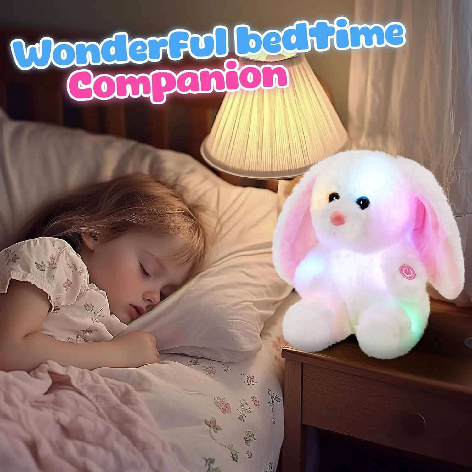 BSTAOFY Bunny Stuffed Animal, Light up White Bunny Soft Plush Toy LED Rabbit Lop Ear Night Light Stuffed Animals Easter Birthday Easter Christmas Festival Gift for Kids Toddlers, 8''