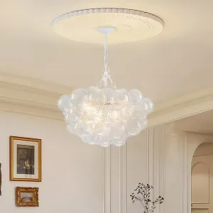 Bubble Glass Ball Chandelier White Finish Light Fixtures Swirled Clear Globe Blown Glass Chandeliers 20" Dia Small Cluster Pendant Lights for Dining Room Kitchen Bathroom Entry Bedroom