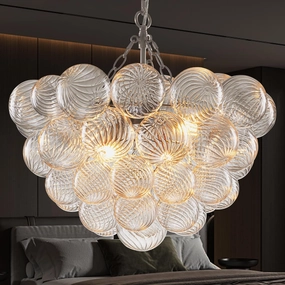 Bubble Glass Ball Chandelier Nickel-Plated Light Fixture Swirled Clear Globe Blown Glass Chandeliers 20" Dia Cluster Pendant Lights for Dining Room Kitchen Bathroom Entryway Bedroom