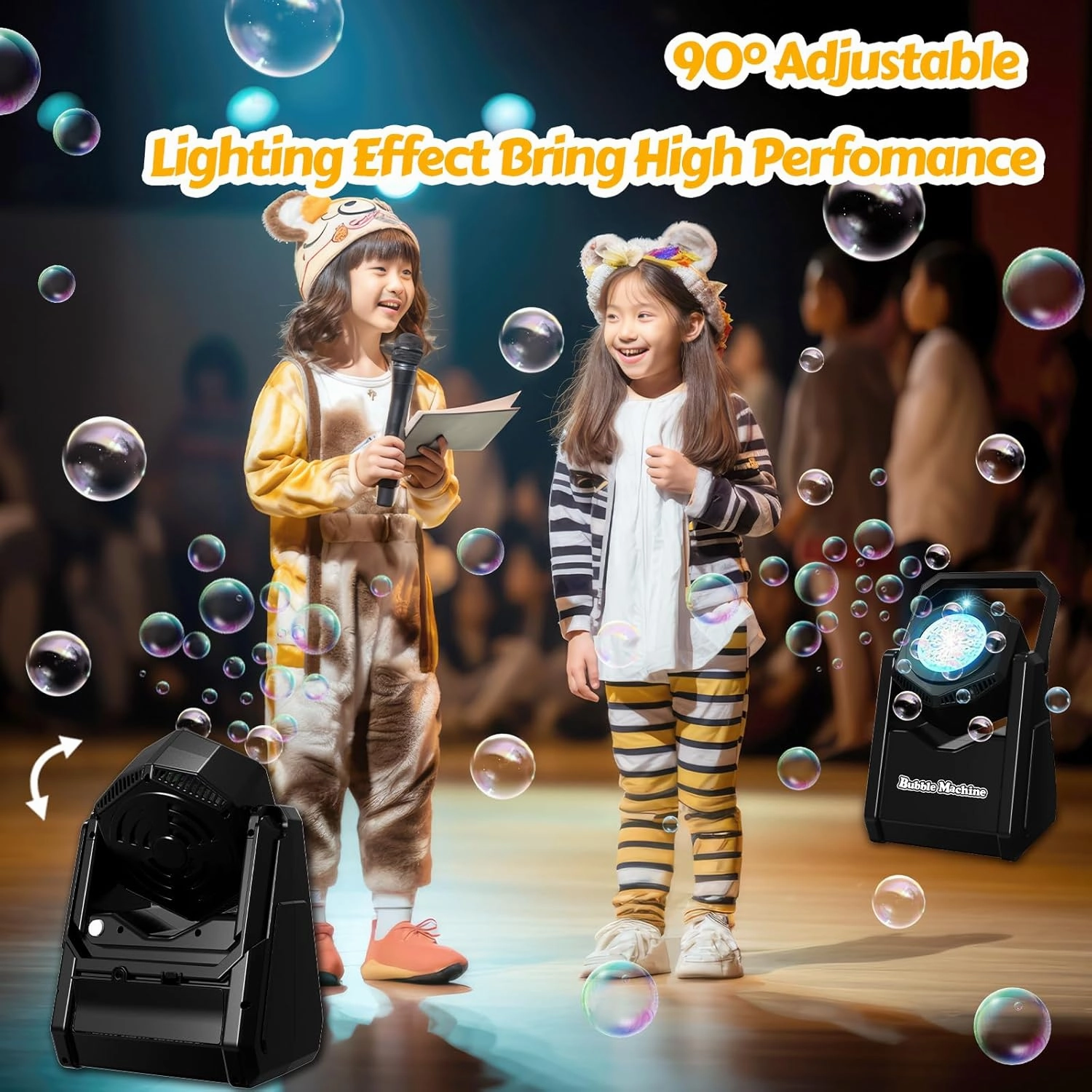 Bubble Machine, Bubble Blower for Party 90°Adjustable, Durable Automatic Bubbles Toys for Kids 20000  Bubbles Per Mins, Bubble Maker with Bubble Solution Operated by Batteries for Indoor Outdoor
