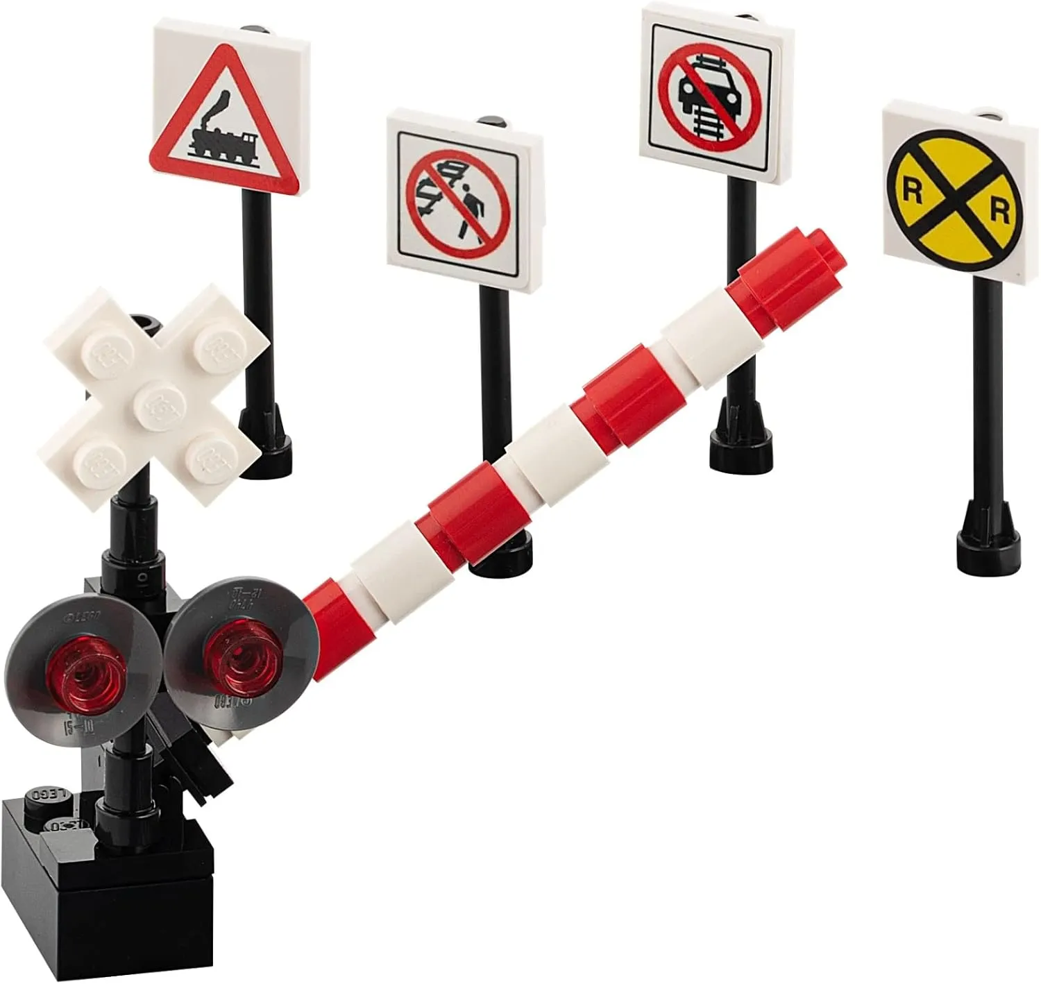 Building Bricks Toys Train Railroad Crossing Signal Crossing Gate 4 Signs City Town Miniature Railroad Modeling Kids AFOL