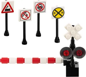Building Bricks Toys Train Railroad Crossing Signal Crossing Gate 4 Signs City Town Miniature Railroad Modeling Kids AFOL