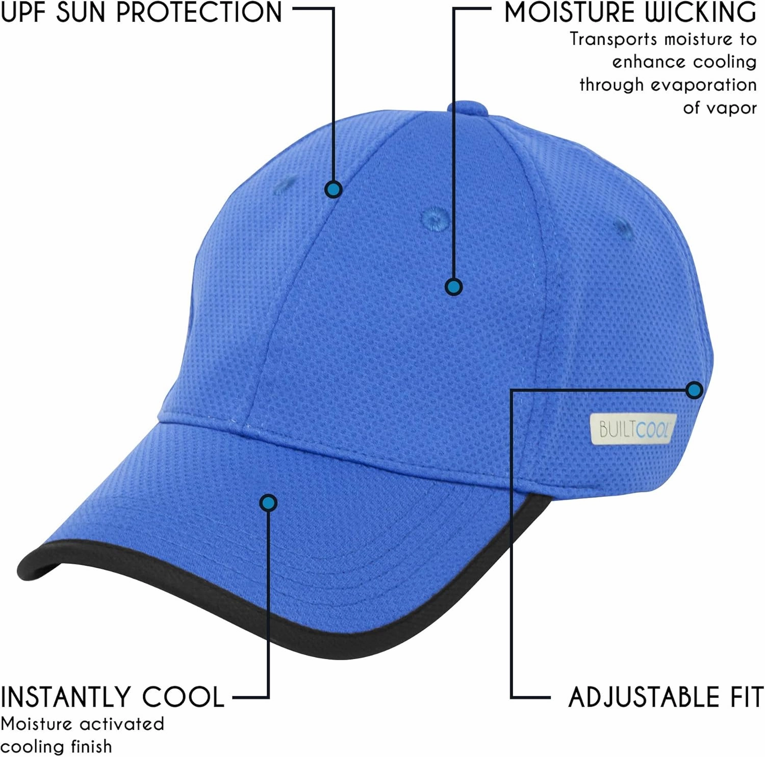 BUILTCOOL Adult Cooling Baseball Hat – Men & Women Moisture Wicking, Mesh Back, Lightweight, Performance Ball Cap