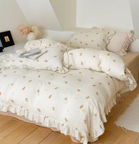 BuLuTu Cartoon Bear Muslin Baby Duvet Cover for Boys Girls Cute Animal Theme Duvet Covers Muslin Cotton Toddler Kids Duvet Cover Quilted Protector, 60"x78", No Pillowcases/Comforter