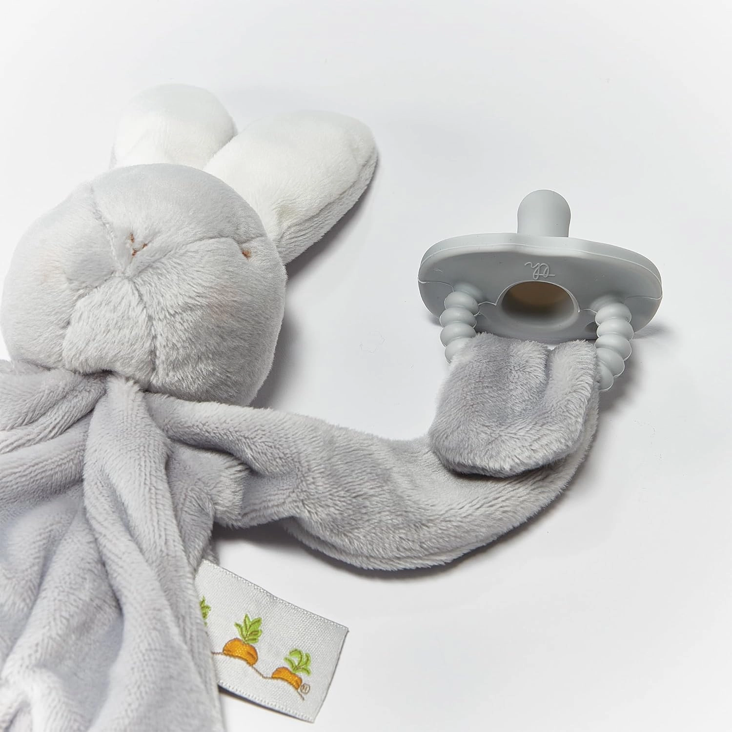 Bunnies By The Bay "Bloom" Bunny Silly Buddy - Animal Pacifier Holder Plush Toy with Velcro Loop Attachment - 10" (25cm) Size