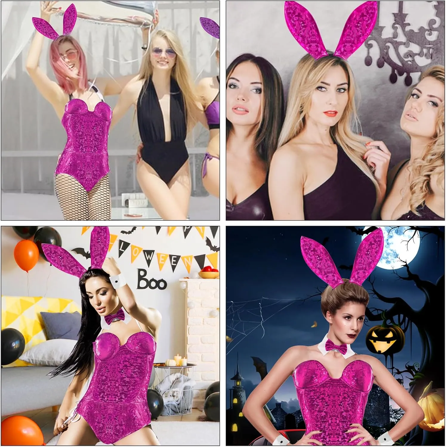 Bunny Costume Womens Girl Anime Suit One Piece Bodysuit Halloween Sexy Role Fancy Catsuit Headband Ear Stockings Set