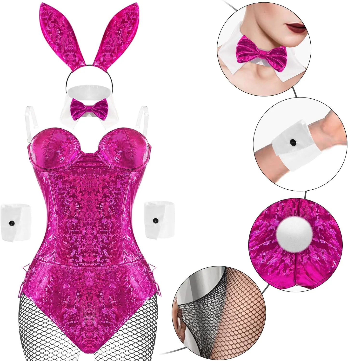 Bunny Costume Womens Girl Anime Suit One Piece Bodysuit Halloween Sexy Role Fancy Catsuit Headband Ear Stockings Set