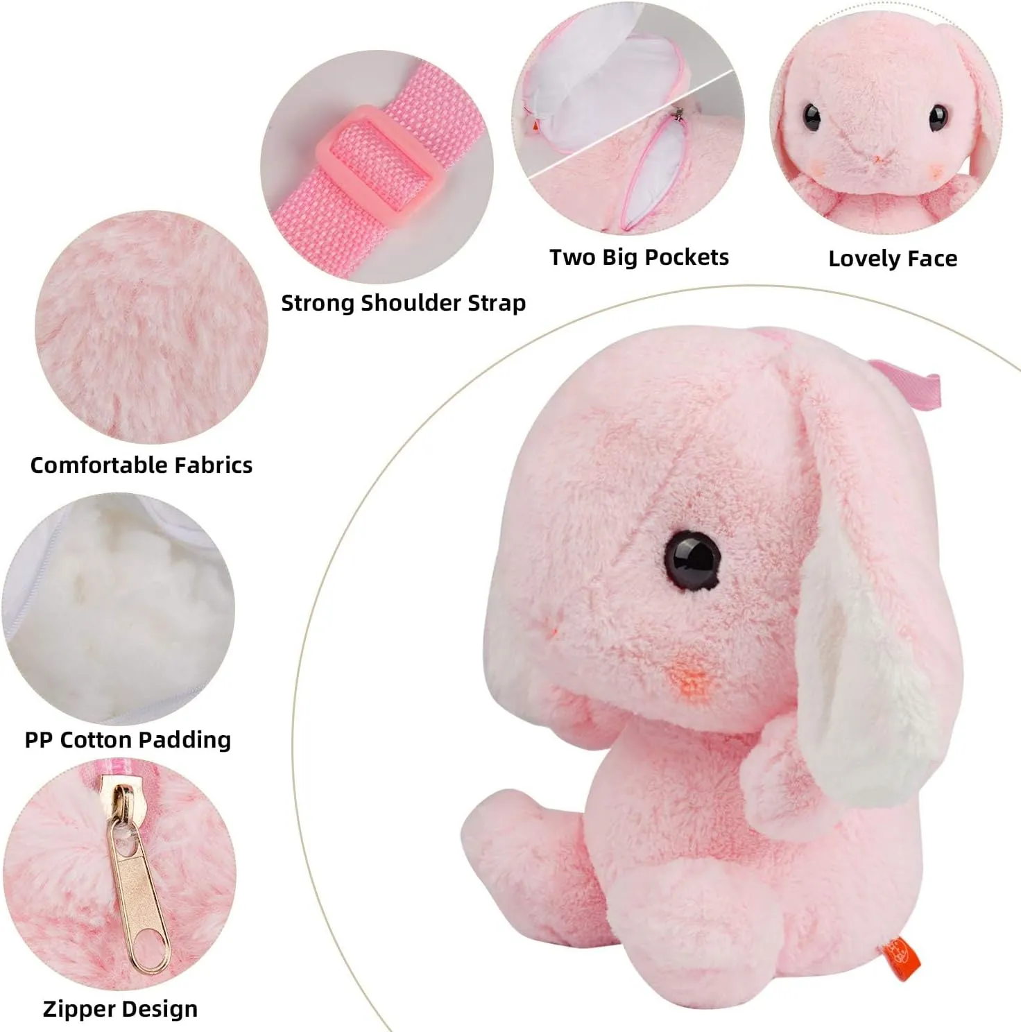 Bunny Large Backpack Plush Stuffed Lop Rabbit Backpack,Best Gift 22Inches (Pink)