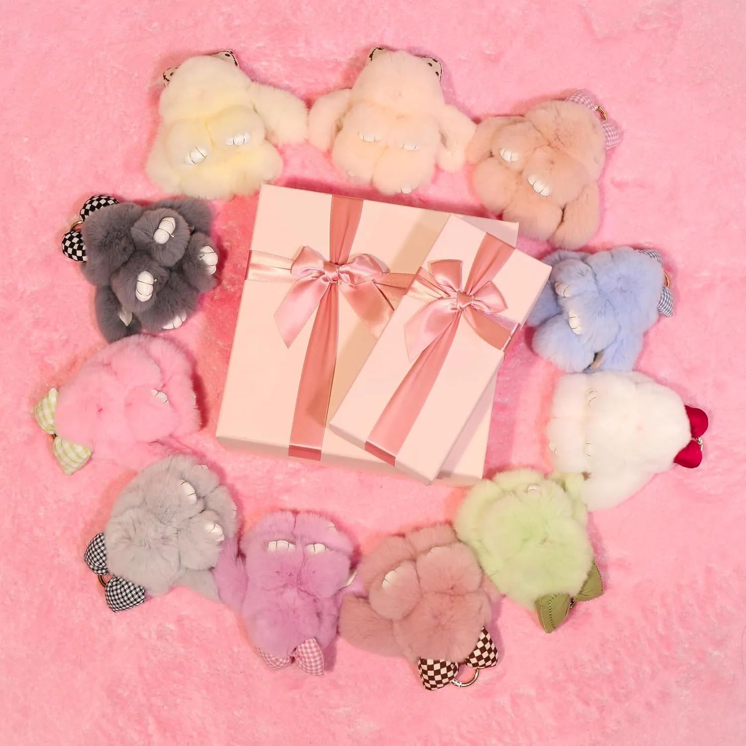 Bunny Lulu Keychain with Tin & Bag Rabbit Fur Bunny Lulu Keychain With Bow for Women Cute Soft Plush Accessory