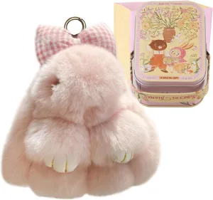 Bunny Lulu Keychain with Tin & Bag Rabbit Fur Bunny Lulu Keychain With Bow for Women Cute Soft Plush Accessory