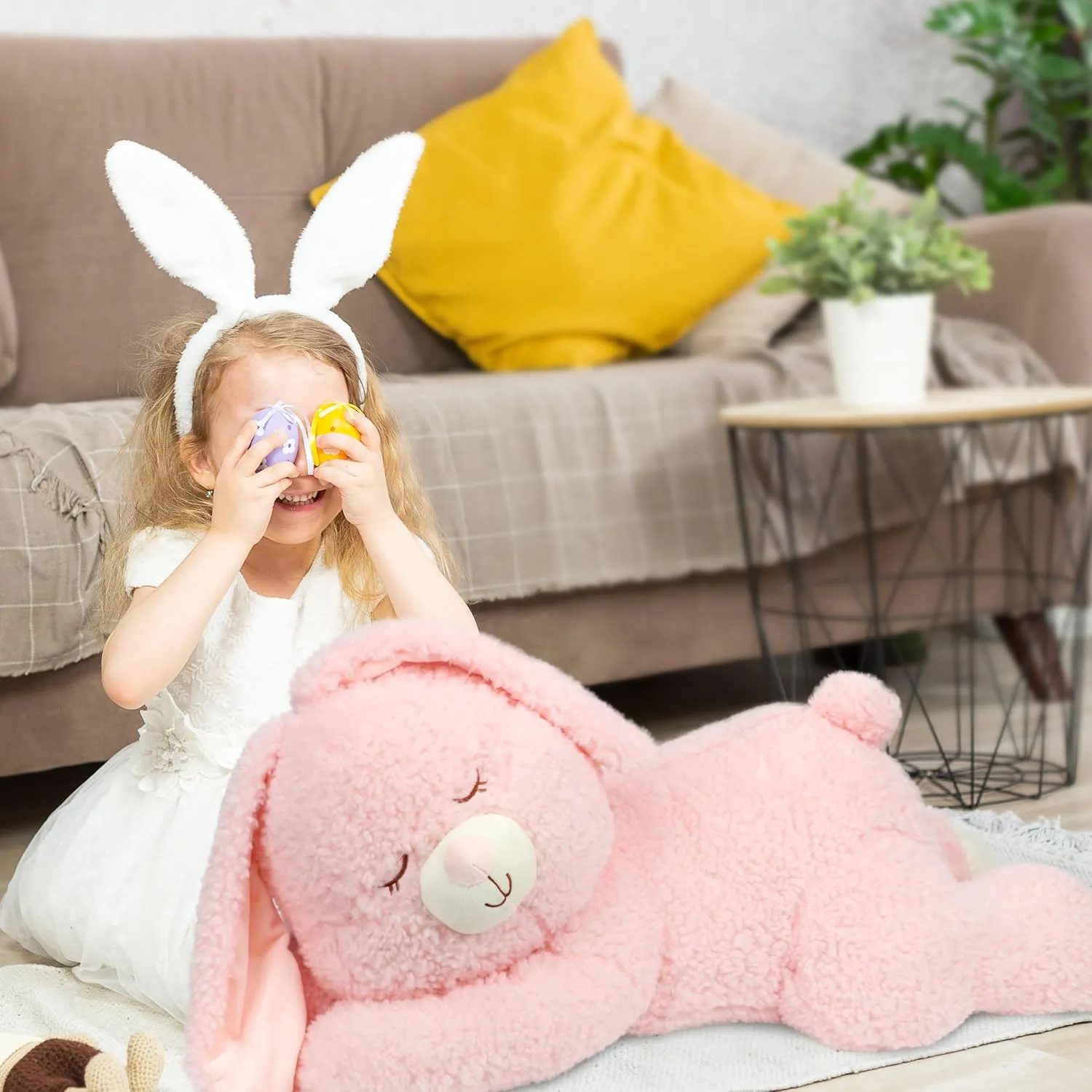 Bunny Stuffed Animal, Giant 32" Easter Stuffed Bunny, Large Soft Plush Rabbit Toy Birthday Party Gifts for Kids Girls Boys