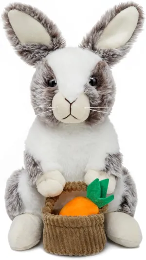 Bunny Stuffed Animal Holding Basket, 12" Stuffed Bunny Plush with Floppy Ears, Machine Washable& Softness, Easter Rabbit Toys for Girls Boys Kids Birthday Gifts Decorations, Brown