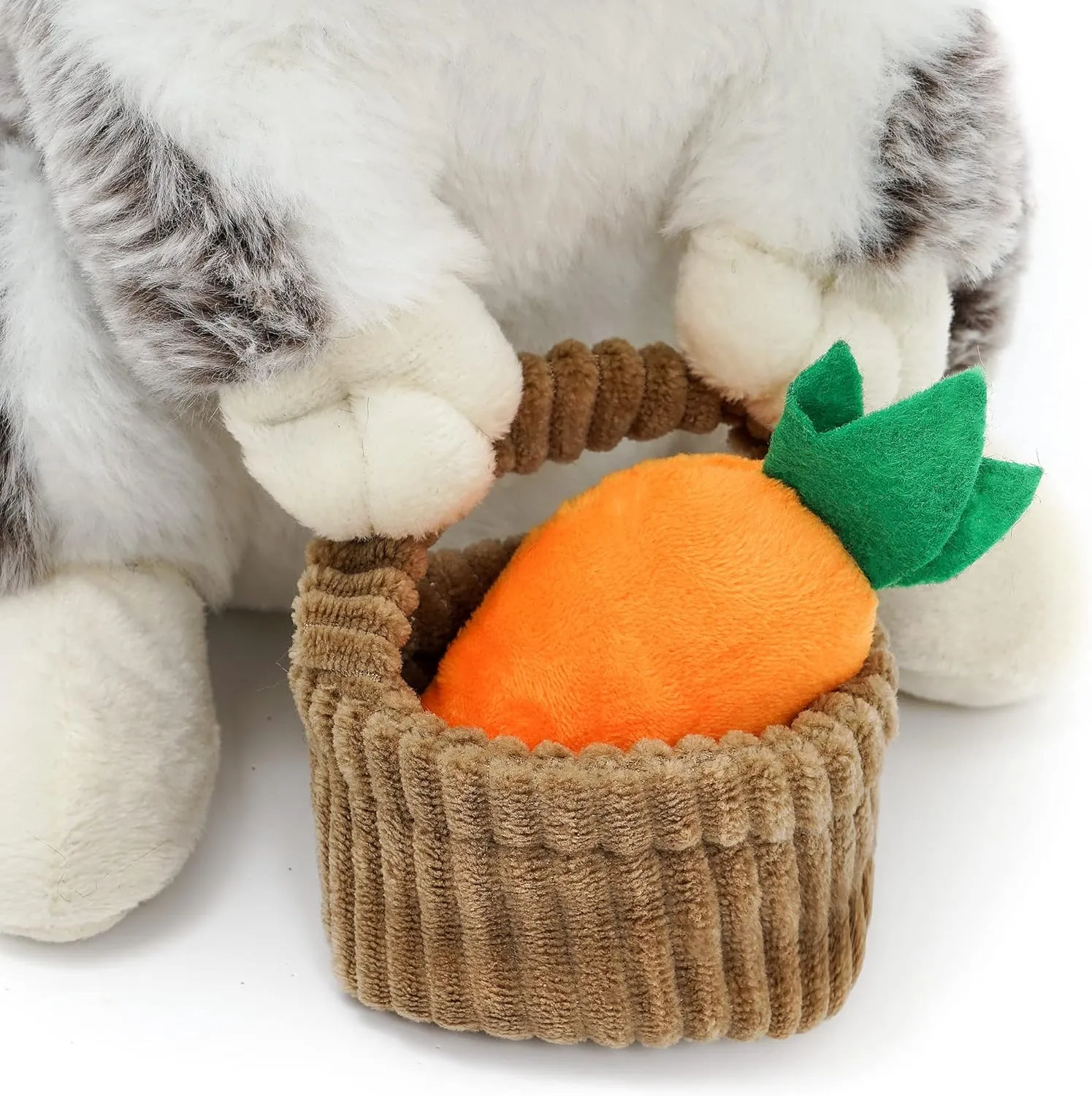 Bunny Stuffed Animal Holding Basket, 12" Stuffed Bunny Plush with Floppy Ears, Machine Washable& Softness, Easter Rabbit Toys for Girls Boys Kids Birthday Gifts Decorations, Brown