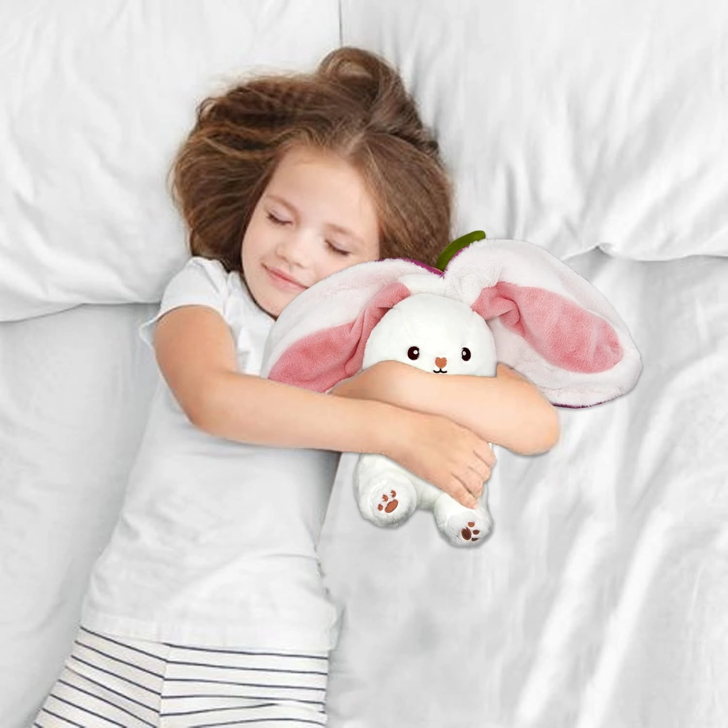 Bunny Stuffed Animal,Strawberry Reversible Cuddle Bunny Plush Doll with Zipper Cute Soft Rabbit Toys Pillow for Kids and Adults Easter Bunnies Plushies Gifts (Strawberry, 9.84 inches)