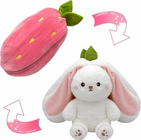 Bunny Stuffed Animal,Strawberry Reversible Cuddle Bunny Plush Doll with Zipper Cute Soft Rabbit Toys Pillow for Kids and Adults Easter Bunnies Plushies Gifts (Strawberry, 9.84 inches)