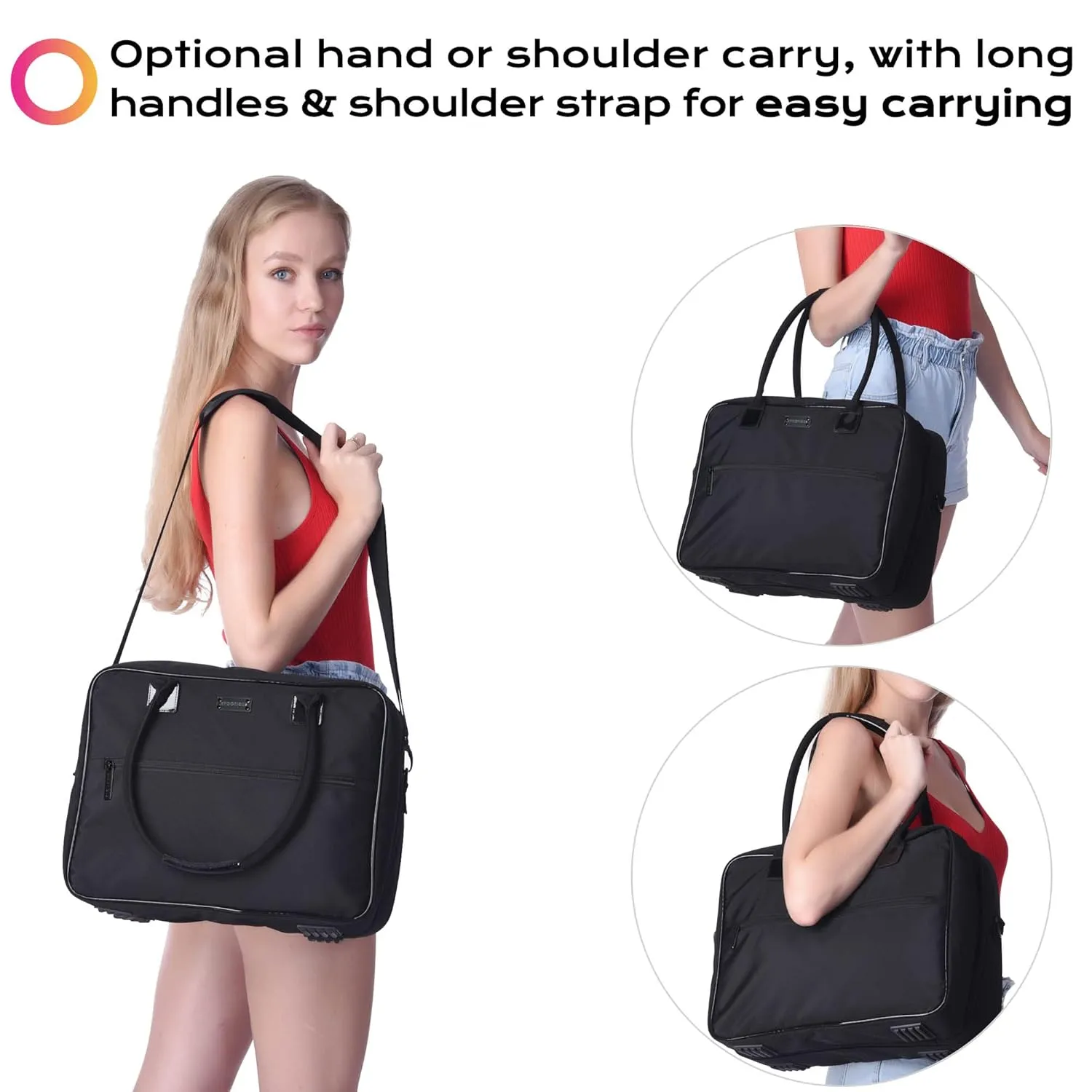 BYOOTIQUE Makeup Bag Soft Sided Makeup Train Case Hangbag 2 Layer Cosmetic Tote with 4 Inner Removable Pouches Artist Multifunctional Toiletry Organizer Storage Carry on Travel Bag with Strap