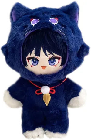 CALEMBOU Anime Plush Figure Scaramouche Dress Up Doll with Cat Clothes Plush Onesie 8 Inches Soft Stuffed Decorations and Collection Gift for Fans