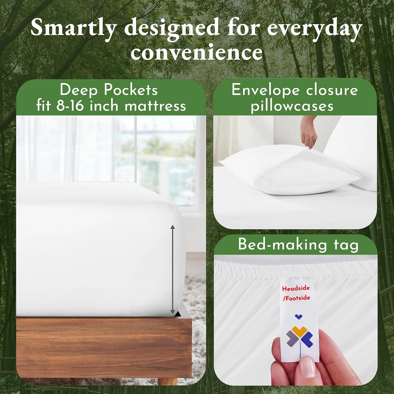 California Design Den Rayon from Bamboo Sheets Queen Size Bed Set - Luxury Cooling Sheets with Deep Pockets for a Snug Fit, Durable Silk-Like Bedding Set - White
