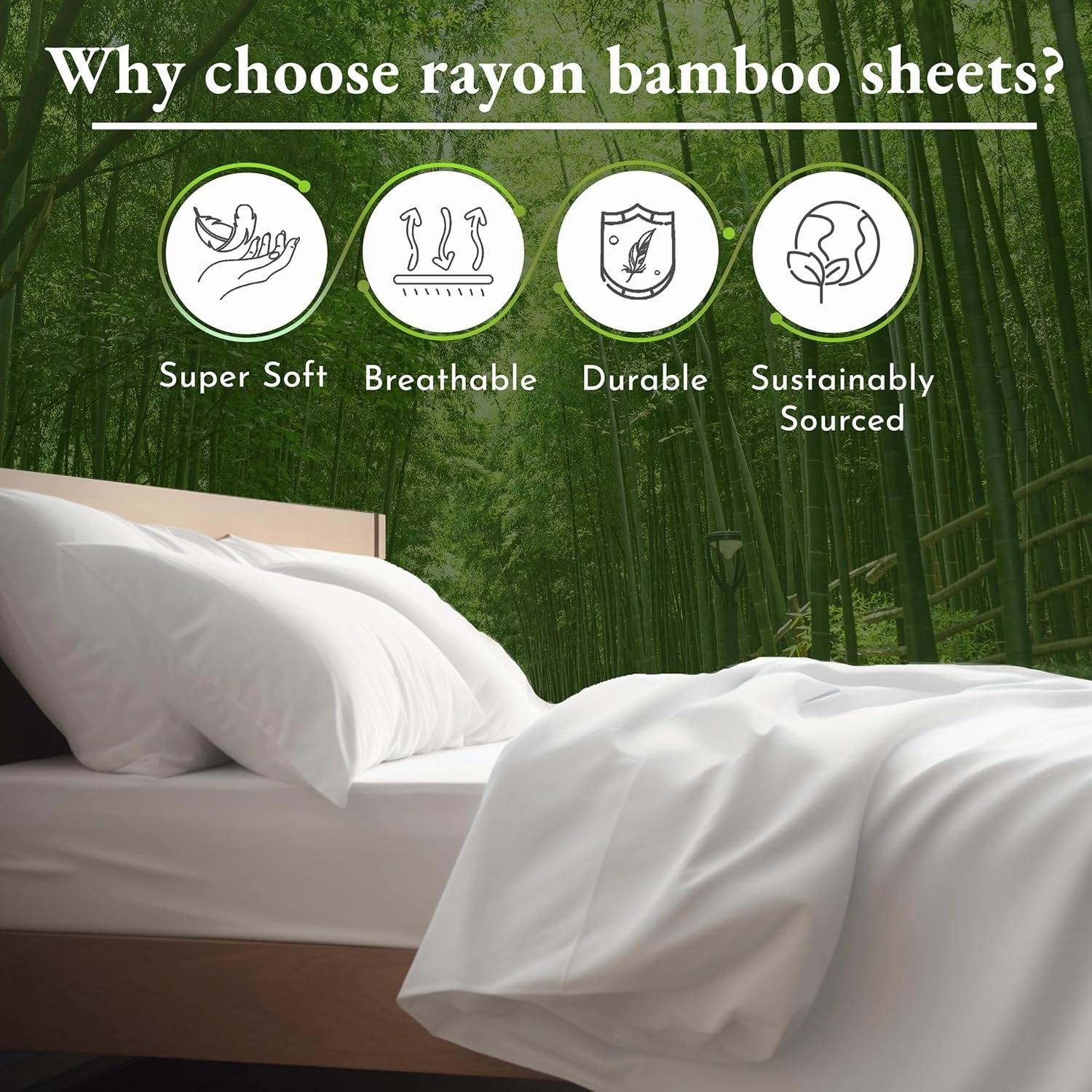 California Design Den Rayon from Bamboo Sheets Queen Size Bed Set - Luxury Cooling Sheets with Deep Pockets for a Snug Fit, Durable Silk-Like Bedding Set - White