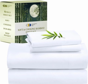 California Design Den Rayon from Bamboo Sheets Queen Size Bed Set - Luxury Cooling Sheets with Deep Pockets for a Snug Fit, Durable Silk-Like Bedding Set - White