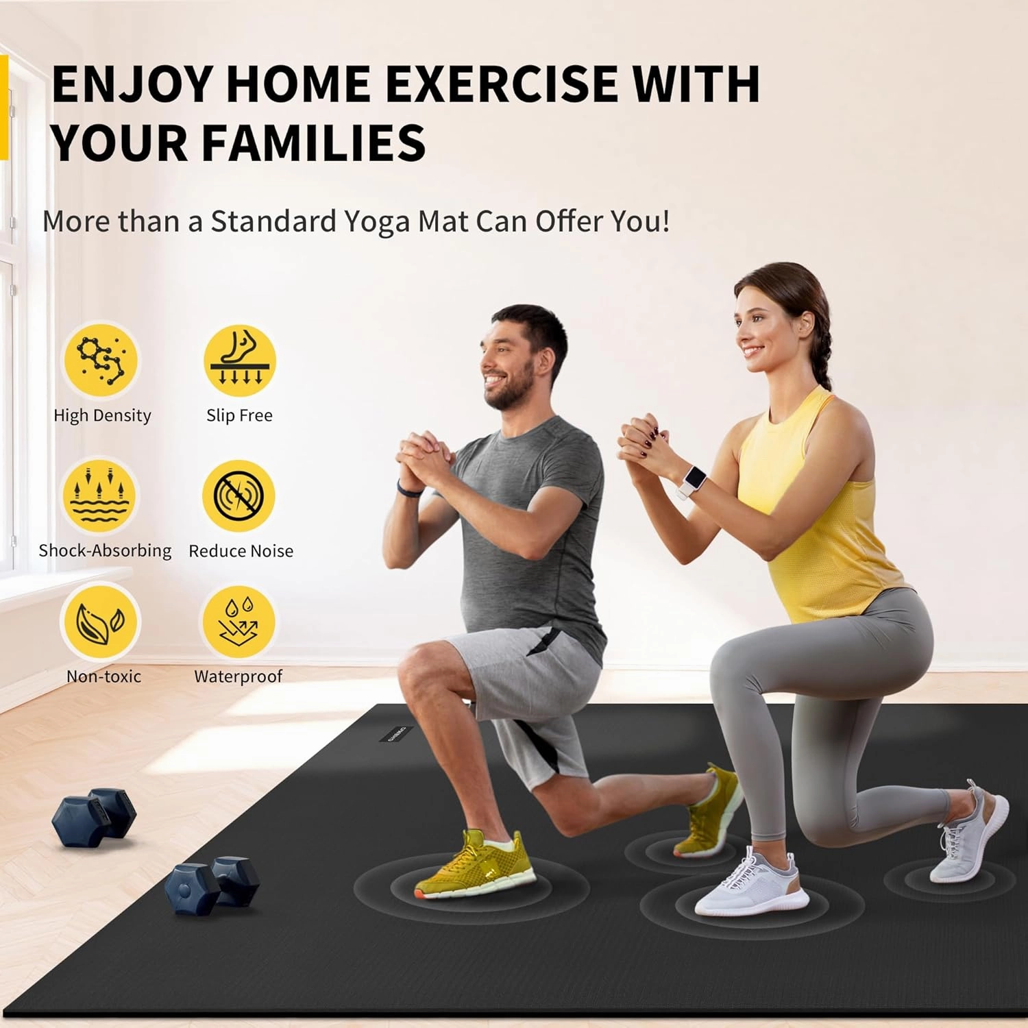 CAMBIVO Large Exercise Mats for Home Workout, 8'x6'/7'x5'/6'x4' (7 mm) Extra Thick Workout Mats for Home Gym, Gym Mats for Jump Rope, Weights, Cardio, Fitness, Shoe-Friendly