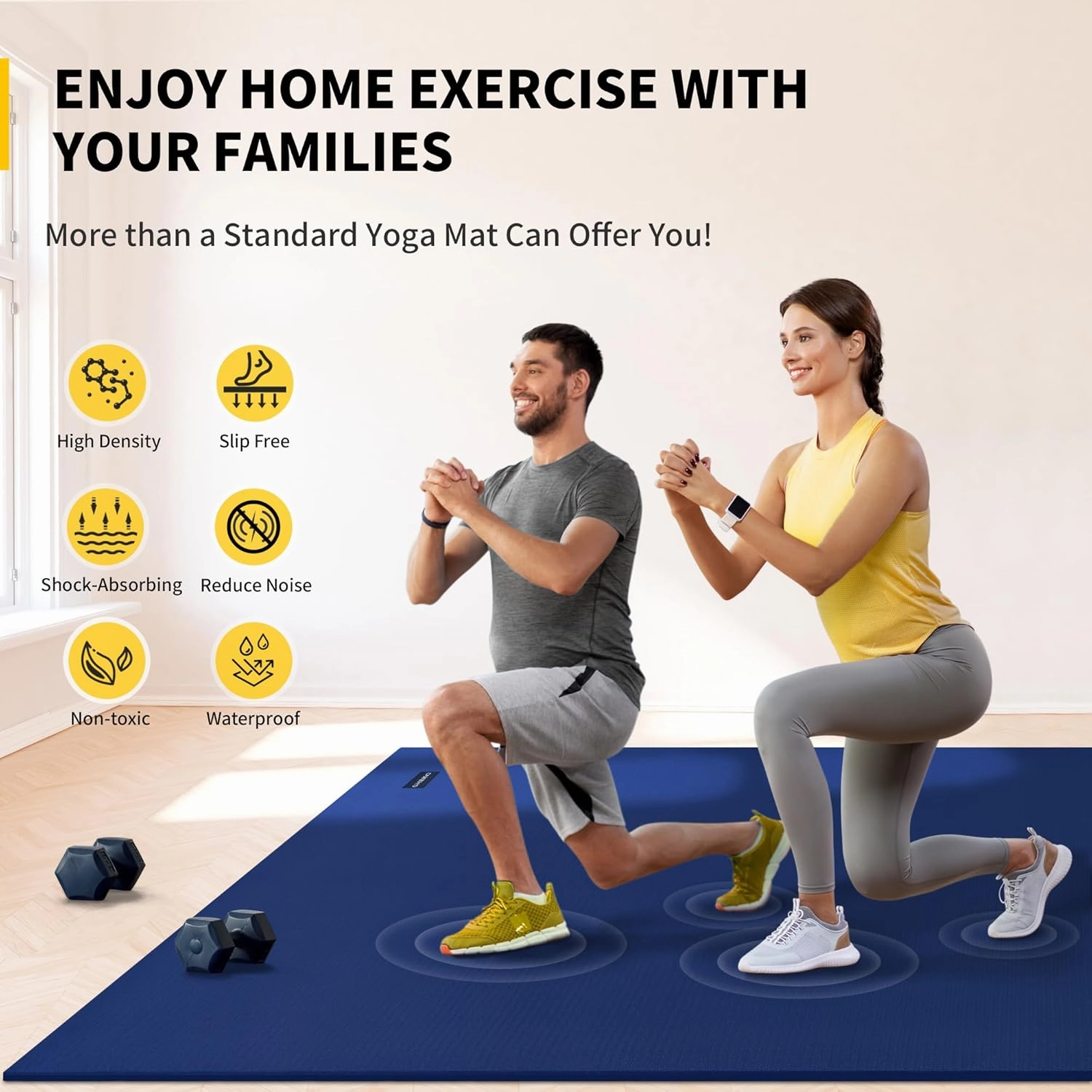 CAMBIVO Large Exercise Mats for Home Workout, 8'x6'/7'x5'/6'x4' (7 mm) Extra Thick Workout Mats for Home Gym, Gym Mats for Jump Rope, Weights, Cardio, Fitness, Shoe-Friendly