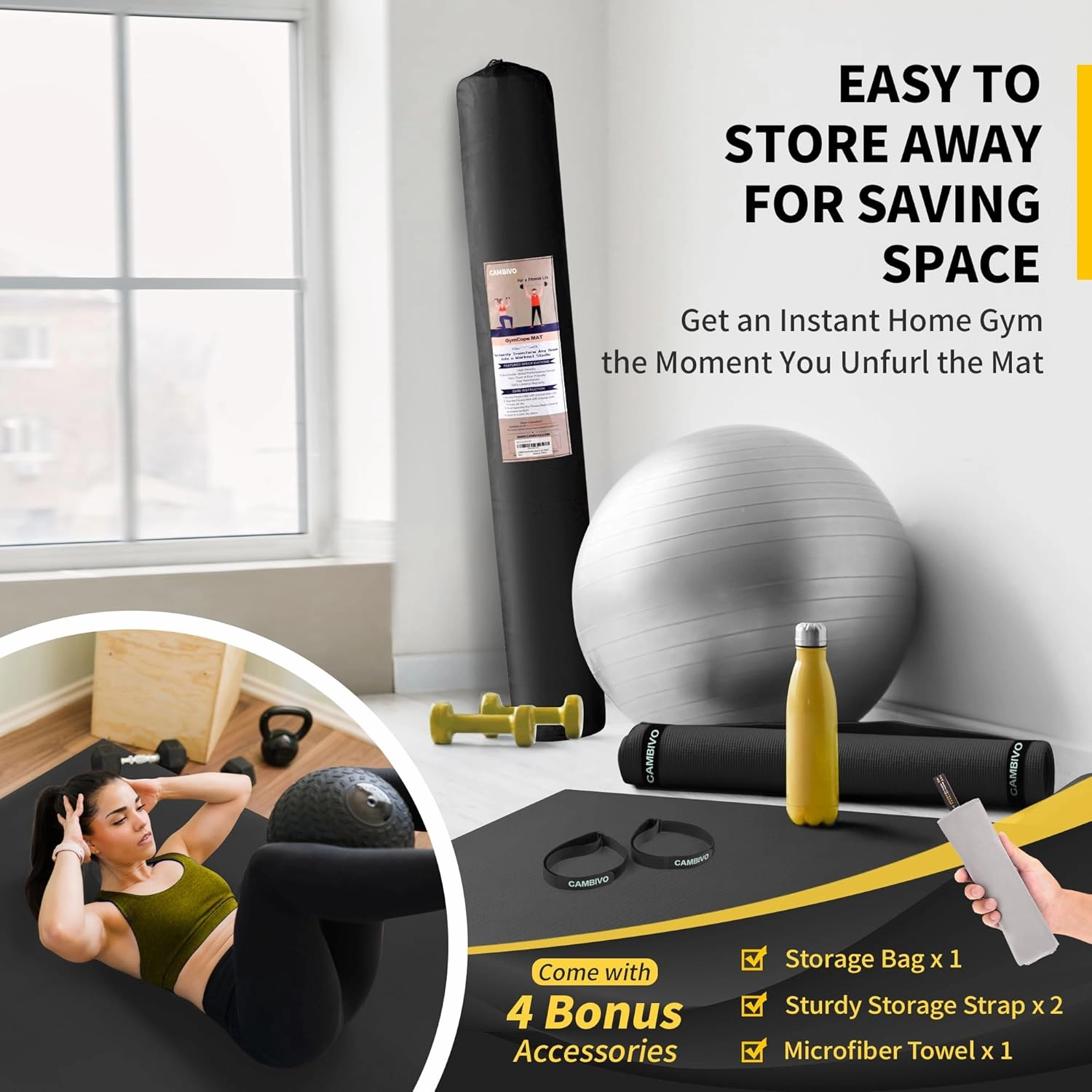 CAMBIVO Large Exercise Mats for Home Workout, 8'x6'/7'x5'/6'x4' (7 mm) Extra Thick Workout Mats for Home Gym, Gym Mats for Jump Rope, Weights, Cardio, Fitness, Shoe-Friendly