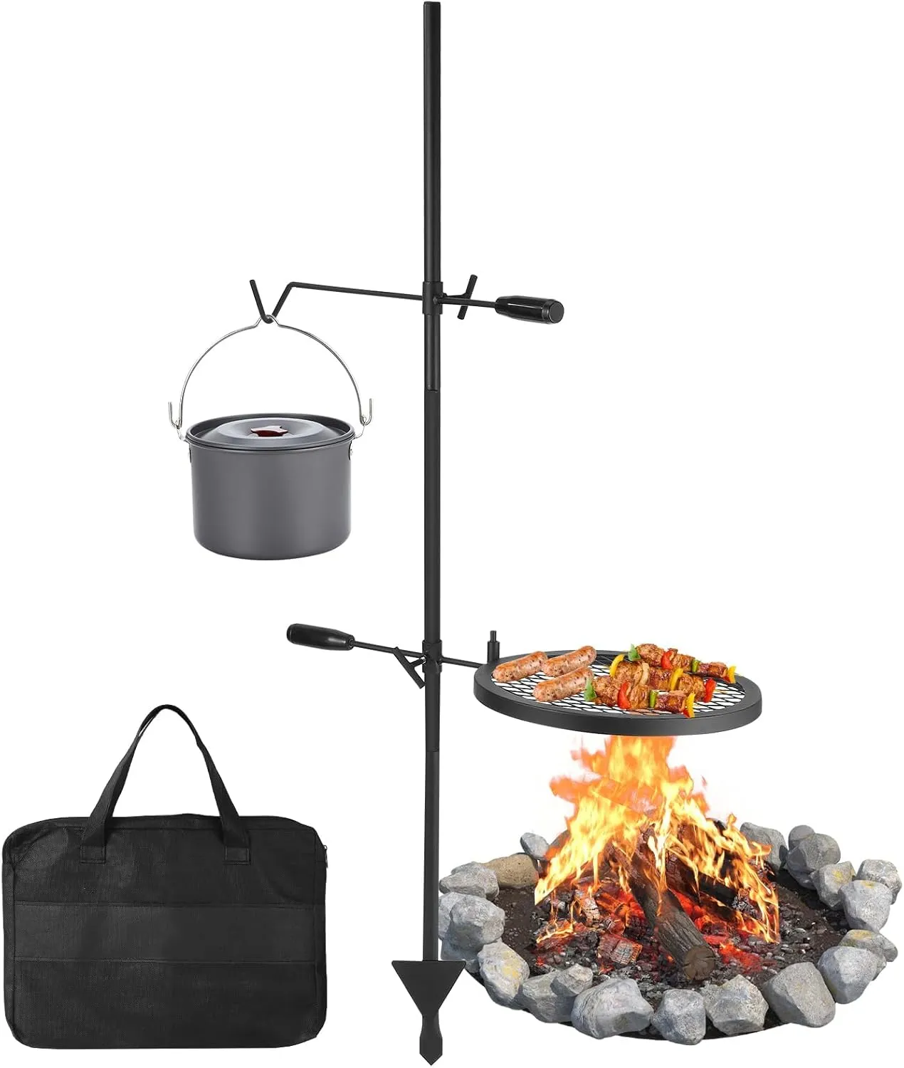 Campfire Grill Grate,24.4"x24.4" Open Fire Grill Portable Camping Grill Stand & Camp Garbage Rack Durable Heavy-Duty Steel for Outdoor Cooking, BBQ & Backyard Grilling