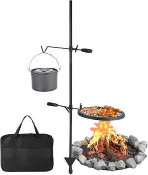 Campfire Grill Grate,24.4"x24.4" Open Fire Grill Portable Camping Grill Stand & Camp Garbage Rack Durable Heavy-Duty Steel for Outdoor Cooking, BBQ & Backyard Grilling