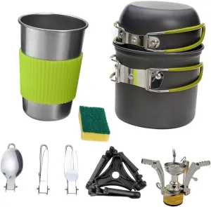Camping Cooking Set for 1-2 Lightweight Aluminum Cookware Kit Stove Pots Silverware Insulated Handles for Hiking Backpacking and Outdoor Cooking