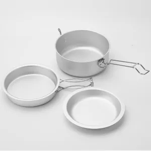 Camping Cooking Set, Lightweight Alumina Camping Pots, with Locking Lid and Cake Pans, with Folding Handle, for Kitchen & Dining, Hiking