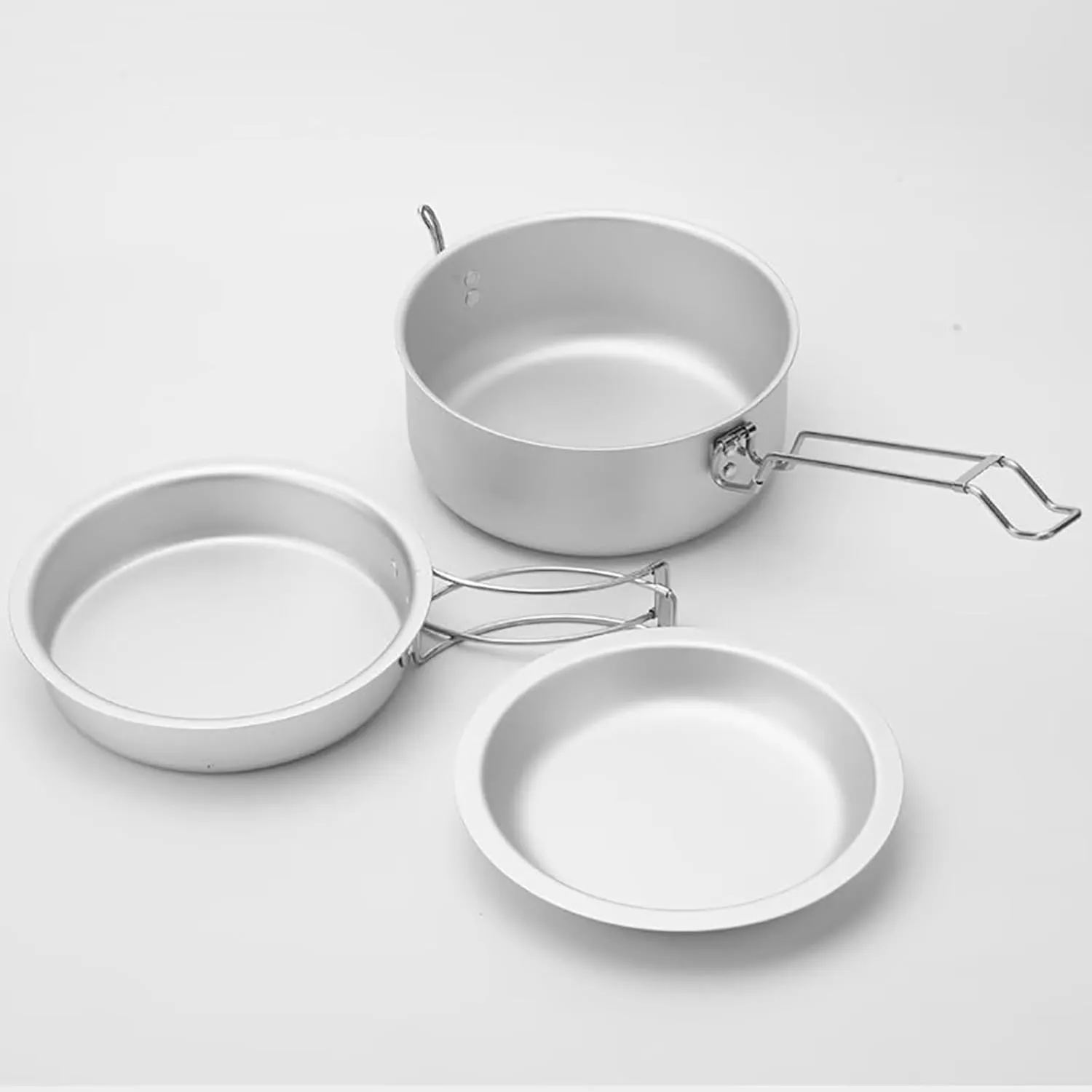 Camping Cooking Set, Lightweight Alumina Camping Pots, with Locking Lid and Cake Pans, with Folding Handle, for Kitchen & Dining, Hiking