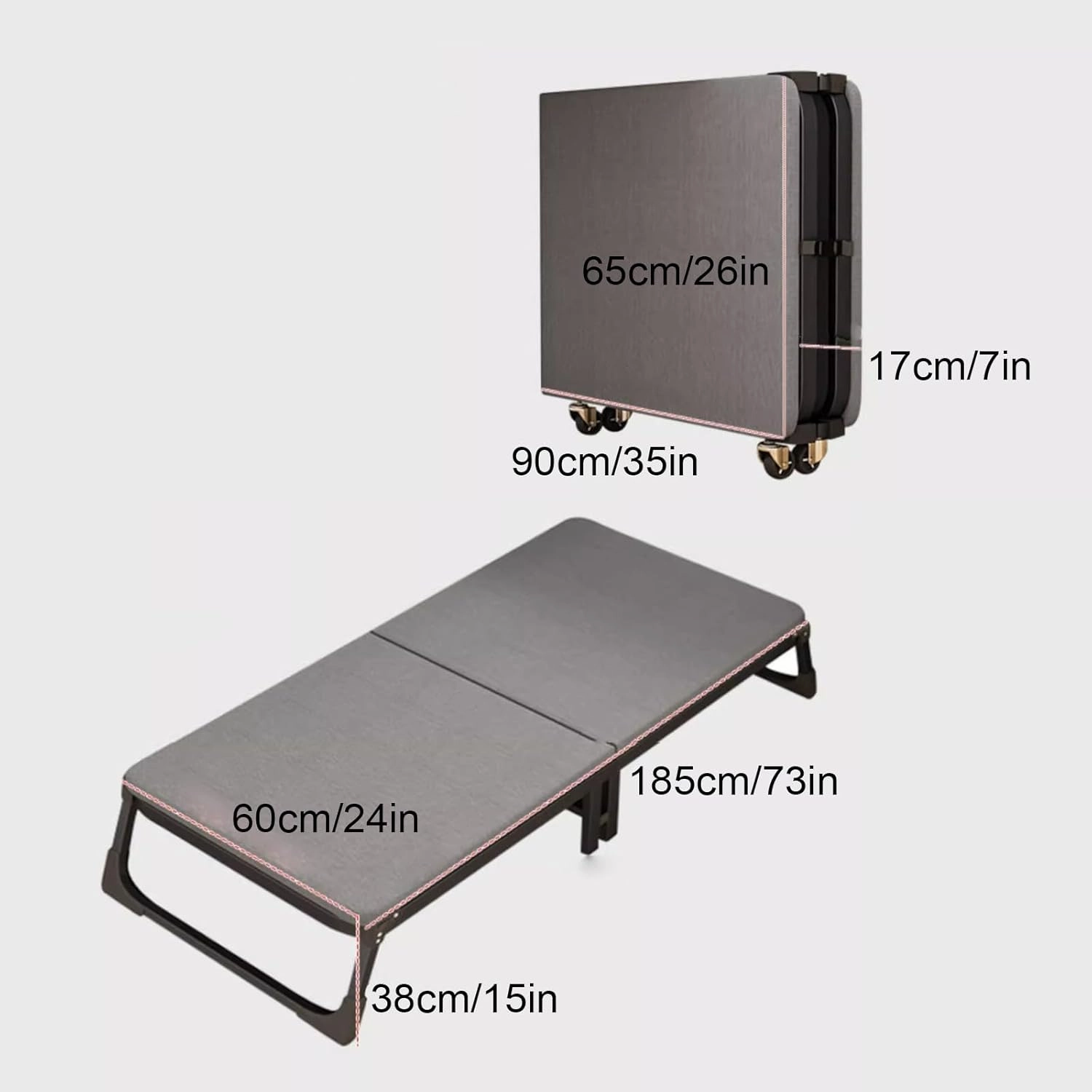 Camping Cots Double Load-Bearing Leg Design, Camping Cot 10 BeamsStable, Folding Bed Silent Anti-Skid Wheels, Folding Cot(185x38x60cm/73x15x24in)