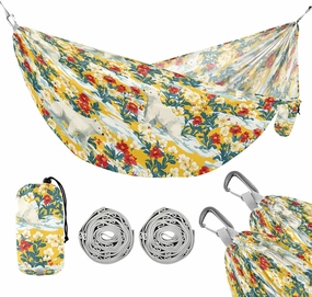 Camping Hammock Outdoor Hammocks for Outside Polar Bear Flower Beach Trees Portable Lightweight with Pockets Tree Straps Indoor
