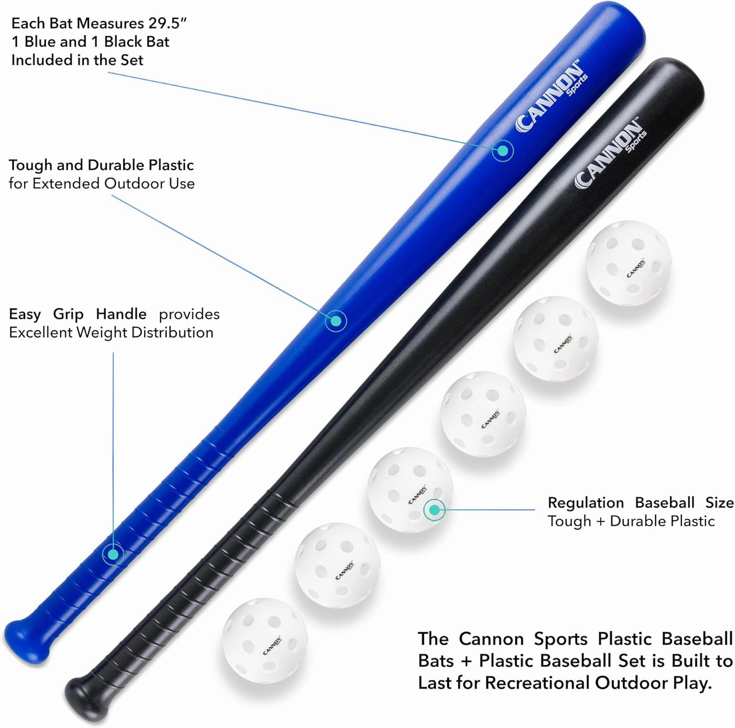 Cannon Sports Plastic Baseball Bat and Ball Set - 2 Plastic Bats (29.5-Inches) and 6 Plastic Baseballs (9-Inches)