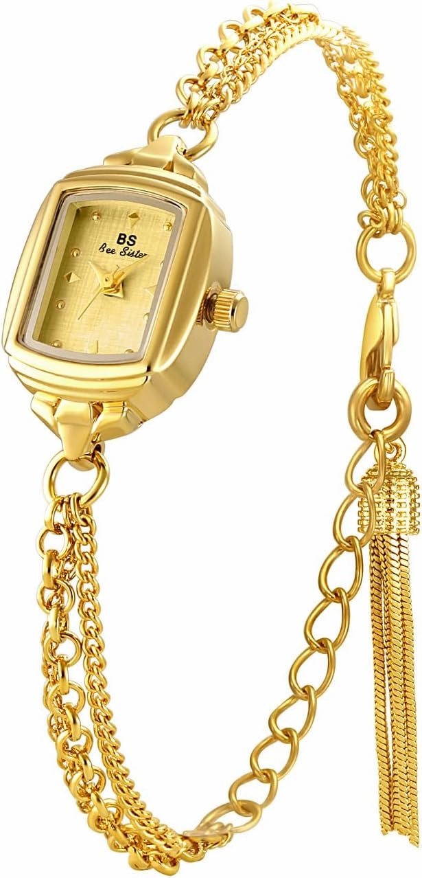CARLIEN Womens Dainty Silver Gold Silver Rectangle Pearl Dial Tassel Chain Ultra Thin Waterproof Quartz Watch Ladies Dress Casual Elegant Analog Wristwatch Bracelet