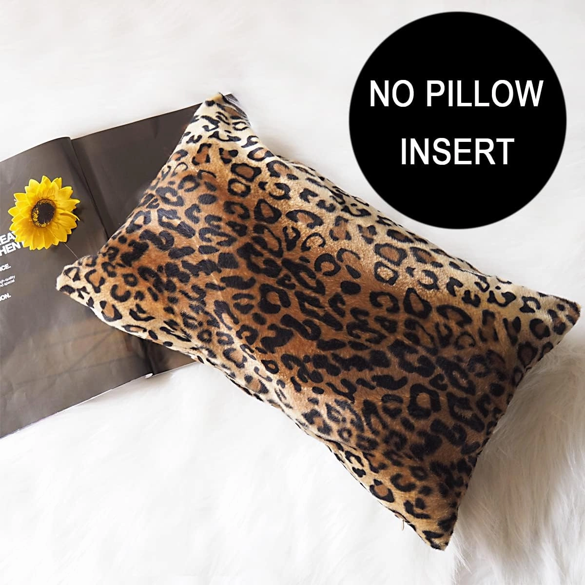 CARRIE HOME Soft Plush Leopard Print Faux Fur Lumbar Pillow Covers for Home Couch Sofa (Set of 2, 12x20 inch)