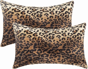 CARRIE HOME Soft Plush Leopard Print Faux Fur Lumbar Pillow Covers for Home Couch Sofa (Set of 2, 12x20 inch)